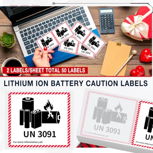 Dunzoom 100 Pcs UN3091 Lithium Ion Battery Caution Labels 4.7" x 4.3" - color: Un3091, size: 4.7" X 4.3"