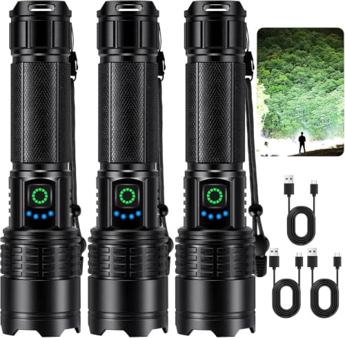 Kmivo Rechargeable Led Flashlight High Lumens - 990,000lm Bright Powerful Flash Light with 5 Modes, Waterproof Handheld Linterna for Home, Camping(3 Packs) - size: M-3P