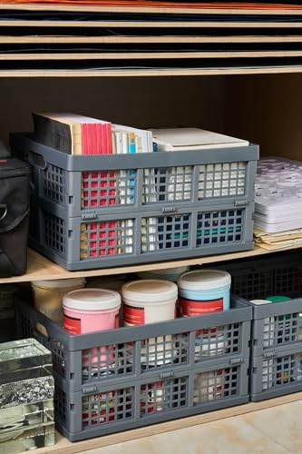 Aebeky 3-Pack Plastic Collapsible Storage Crates-30L,Foldable Plastic Crates for Storage (Gray) - color: Gray