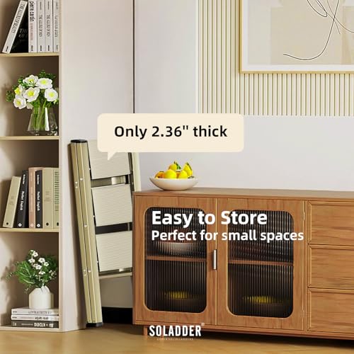 SOLADDER 3 Step Ladder, Folding Step Stool, Brown Gold - color: Brown Gold, size: 3 Step
