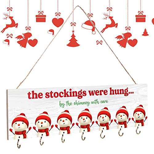 Maitys Christmas Stocking Holder with 7 Hangers Wooden Organizer, Snowman - style: Snowman