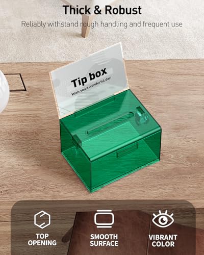Uniclife 6.2"x 5" x 4" Clear Green Acrylic Donation Box with Lock and Slot - color: Translucent Green, size: 1 Pack