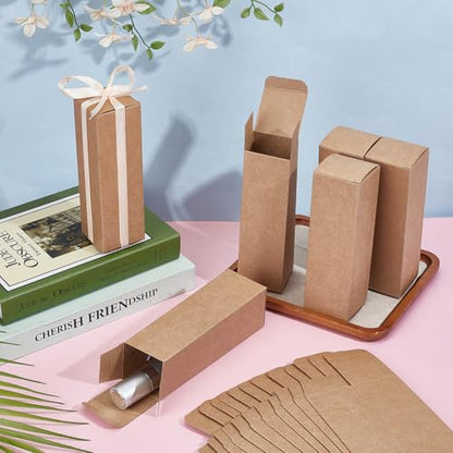 BENECREAT 50PCS Kraft Paperboard Box, Rectangular Kraft Brown Boxes Gift Boxes with Lids for Jewellery & Candy Gift Wrapping Party Favours, 1.9x1.9x6.3 Inch