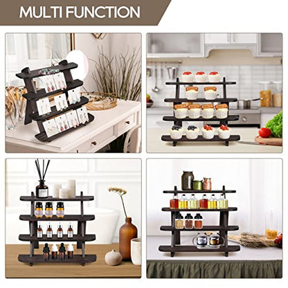 Wooden Display Stand, Tiered Cupcake Stand, 4 Tier Display Stand Riser - color: E-Walnut