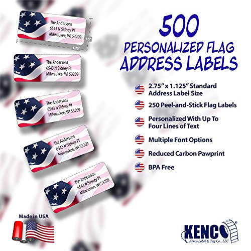 Customized Personalized Address Labels - Made in The USA by Kenco (500 Labels, American Flag) - color: American Flag, size: 500 Labels