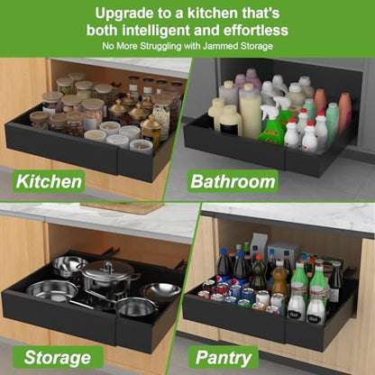 ANTOWIN 2-Pack Expandable Pull Out Cabinet Organizer 21"Deep(12.2"-20.5"W), 3 Full Extension Glides Slide Out Drawers, Roll Out Shelves Adhesive Raising Pad,Compatible Framed Cabinets,90lb Cap,Black - size: 21"D x 12.2"-20.5"W(2Pack) Black