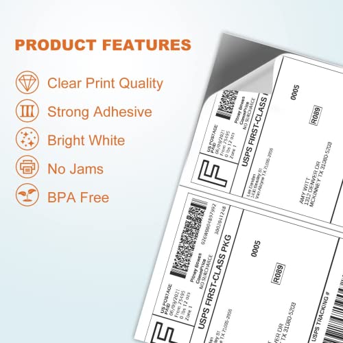 BESTEASY 200 Half Sheet Self Adhesive Shipping Labels, Laser/Ink Jet White Blank Shipping Labels 8.5" x 5.5" Address Labels (100 Sheet Total 200 Labels) - size: 100 sheets, style: 2 up-8.5"x5.5"