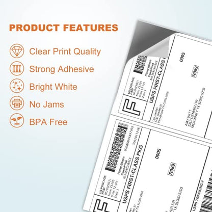Half Sheet Laser/Ink Jet Shipping Labels UPS FedEx Address Labels (2000 Sheets, 4000 Labels) - size: 2000 sheets, style: 2 up-8.5"x5.5"