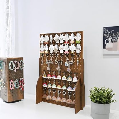 MOOCA Wooden Pegboard Jewelry Display Stand with 48 Hooks, Brown