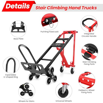 4-in-1 Hand Truck Dolly/Stair Climbing Cart,Convertible Platform Cart Red - color: Red