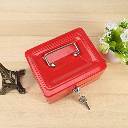 Mini Home Box 1Pc Portable Steel Petty Lockable Cash Money Key Lock Type Security Box Household with 2 Keys for Daily Use Traveling(Red)