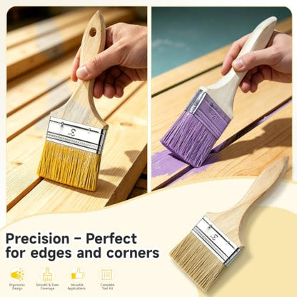 Deck Stain Brush Applicator Kit with 7.5" Stain Brush, 50" Adjustable Extension Pole, 3" Paint Brush, Tray with Liners, Wood Staining Tools for Deck, Fence, Wall, Floor and Furniture