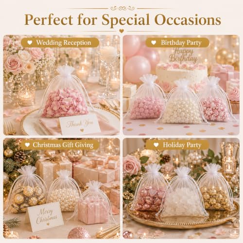 Sukh 100pcs Organza Bags 5''x7'' - White Mesh Drawstring Gift Bags - color: White, size: 100 Count (5 x 7 Inches)