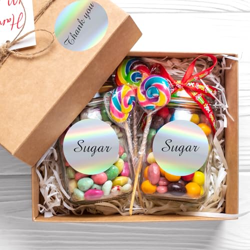 2" Circle Holographic Thermal Label Stickers, Round Printable Rainbow Glitter Thermal Printer Sticker Labels for Gift Wrapping, Self-Adhesive DIY Custom Logo Design- Silver (300Pcs/Roll) - color: Holographic Silver, size: 2 inch