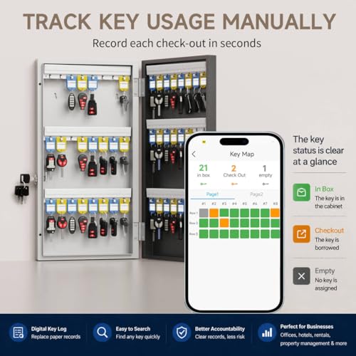 48 Key Lock Box Smart Key Organier Cabinet with Keypad & App for Office - size: 2.3inx11.3inx21.7in