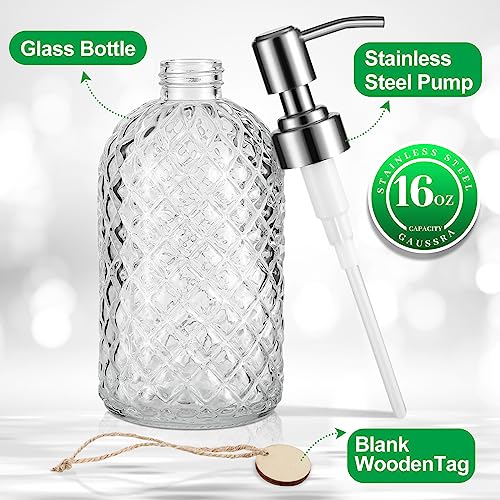 MOCLIF 16 OZ Clear Soap Dispenser with 304 Rustproof Stainless Steel Pump Bathroom Kitchen,Refillable Liquid Glass for Hand Soap, Dish Soap, Lotion(Clear) - color: Clear