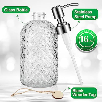 MOCLIF 16 OZ Clear Soap Dispenser with 304 Rustproof Stainless Steel Pump Bathroom Kitchen,Refillable Liquid Glass for Hand Soap, Dish Soap, Lotion(Clear) - color: Clear