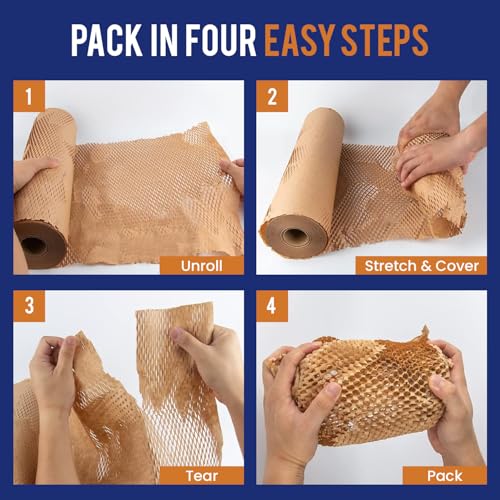 Honeycomb Packing Paper For Moving 12" x 200ft With Rope & Fragile Stickers - size: 15" x 200ft