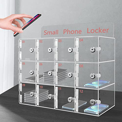 12 Slots Cell Phone Locker Box, Acrylic Cell Phone Storage Cabinet with Individual Key Locks Desktop & Wall Mounted Phone Organizer for Office School Factory - size: 12-Slot Acrylic