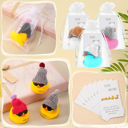 Liliful 24 Sets Colorful Rubber Ducks with Knit Hat Sunglasses Card Bag - color: Colorful