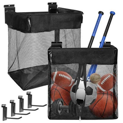 Large Mesh Slatwall Baskets 2 Sets, 16x16x12 Inch Slat Wall Mesh Baskets with 4 Hooks, 48L Mounted Hanging Slatwall Basket for Shop Garage Gym Toy Display Storage Panel Accessories