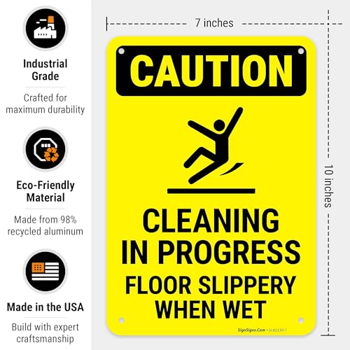Caution Cleaning in Progress Floor Slippery When Wet OSHA Sign, - size: 10x7
