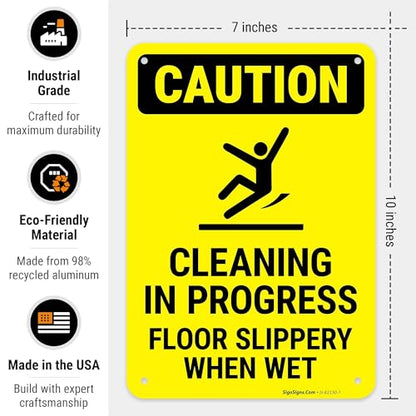 Caution Cleaning in Progress Floor Slippery When Wet OSHA Sign, - size: 10x7