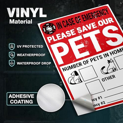 Pet Alert Safety Fire Rescue Sticker, 4 x 6 Inch Adhesive Vinyl, 4 Pack