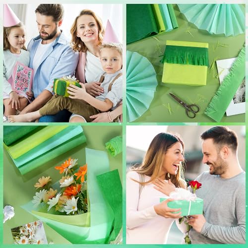 100 Sheets Green Tissue Paper Bulk for Gift Bags - 20×14 Inches - Gift Wrap Tissue Paper for Saint Patrick's Day Christmas Birthday Gift Wrapping Packaging Craft Flowers Bouquets - color: Green
