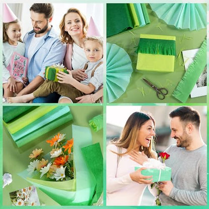 100 Sheets Green Tissue Paper Bulk for Gift Bags - 20×14 Inches - Gift Wrap Tissue Paper for Saint Patrick's Day Christmas Birthday Gift Wrapping Packaging Craft Flowers Bouquets - color: Green