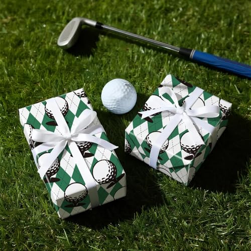 RUSPEPA Golf Wrapping Paper Roll for Men Boys, Mini Roll, Classic Golf Ball and Argyle Plaid Design, Green and White Gift Wrap for Father's Day, Birthday, Sports Party, 17 Inches x 16.4 Feet - color: Golf Ball