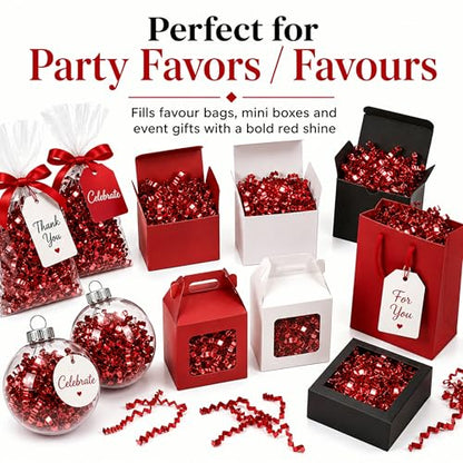 STRBOXONG Double-Sided Red Crinkle Paper Filler 1 LB, Recyclable Crinkle Cut Paper Shred for Gift Baskets, Holiday Gift Boxes, Gift Bags, Party Favors, Wedding Favors and Retail Displays - color: Double-Sided Red