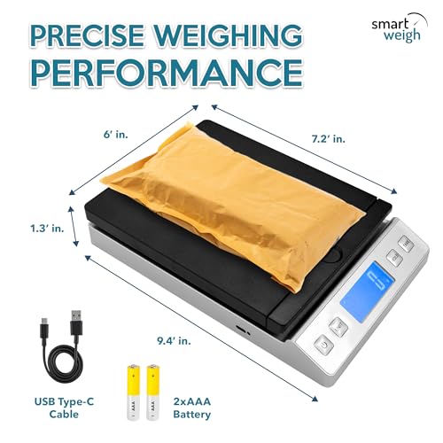 Smart Weigh Digital Postal Shipping Scale, 66 lb Capacity, 0.3 oz Readability, Hold & Tare Function, High-Accuracy Scale, Includes Batteries & USB-C - color: 66 lbs