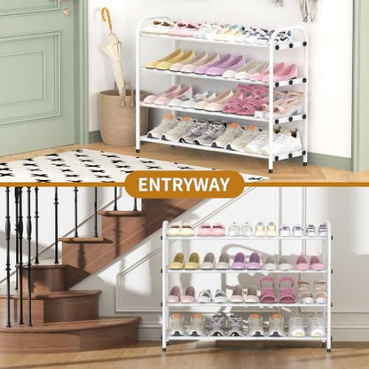 Hleelomi 4-Tier Metal Expandable Shoe Rack for Closet and Entryway, White - color: White, size: 4-Tier