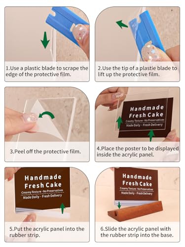 6 Pack Small Acrylic Sign Holder with Wood Base 3.94x2.76 Inch, L-Shape - size: 3.94*2.76