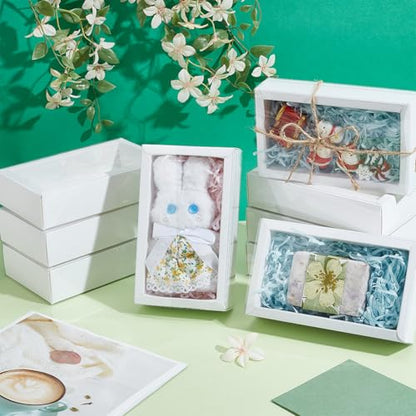 PH PandaHall Drawer Kraft Boxes 6.7x3.9x1.6 Inch White Gift Boxes with Clear PVC Windows Rectangle Paper Box Gifts Wrapping Box for Wedding Proposal Candy Cookies Bakery Party Favor, 12pcs - color: White