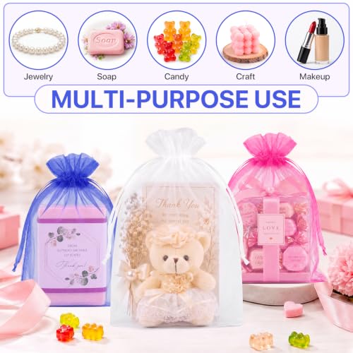 ANZNKU 100PCS Organza Bags 5x7 Blue Small Gift Mesh Drawstring Goodie Bags - color: Royal Blue