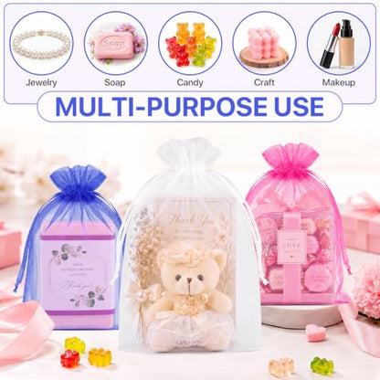 ANZNKU 100PCS Organza Bags 5x7 Blue Small Gift Mesh Drawstring Goodie Bags - color: Royal Blue