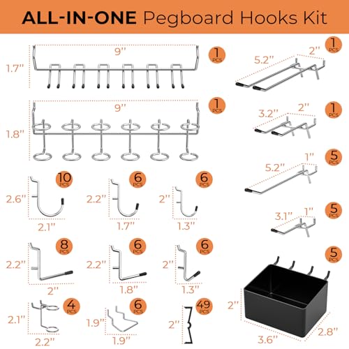 INCLY 120PCS Pegboard Accessories Organizer Kit with Peg Borad Hooks & Bins - size: 120 PCS