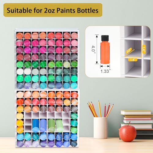 Krafetto 2 Pack 64-Grid Paint Organizer for 2 Oz Bottles, Wall Mount - color: 2pcs white paint rack