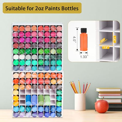 Krafetto 2 Pack 64-Grid Paint Organizer for 2 Oz Bottles, Wall Mount - color: 2pcs white paint rack
