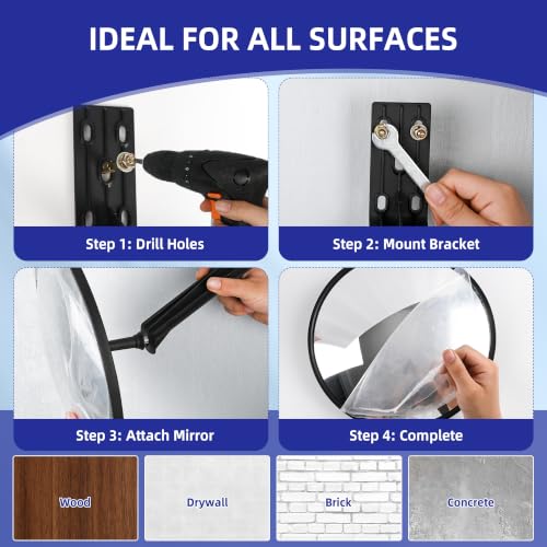 Shatterproof Acrylic Convex Mirror 12 Inch with LifetimeWarranty, Wide Angle Anti Theft Blind Spot Mirror with Wall Mount Kit for Garage Driveway and Store Safety, Outdoor Indoor - size: 12" Acrylic