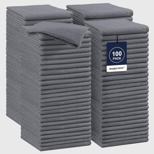 Shop Towels, 100 Pack 11.5"x 11.5" Microfiber Cleaning Cloth - color: Grey