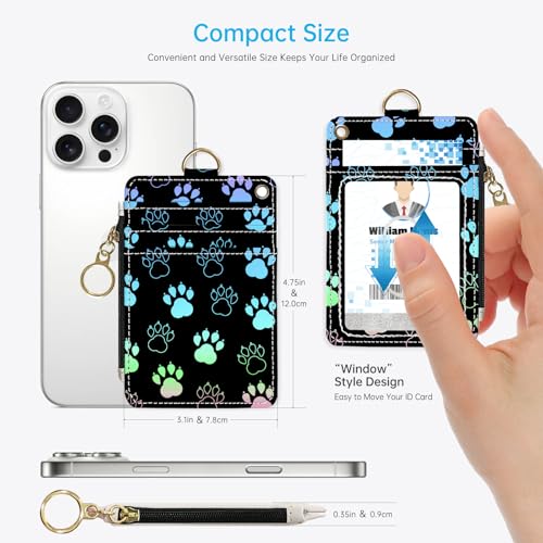 2-in-1 ID Badge Holder & Lanyard Wallet，Cute Zippered Pouch Dog Paw - color: Dog Paw