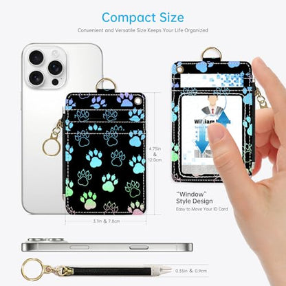 2-in-1 ID Badge Holder & Lanyard Wallet，Cute Zippered Pouch Dog Paw - color: Dog Paw