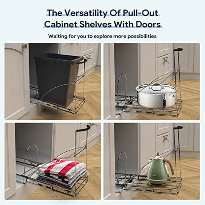 Tanamu Pull Out Trash Can Under Cabinet，Under Sink Slide Out Garbage for Kitchen，Requires 13" W X 18" D Minimum Cabinets，Not Included Can，Chrome Adjustable for 7-10 Gal Can