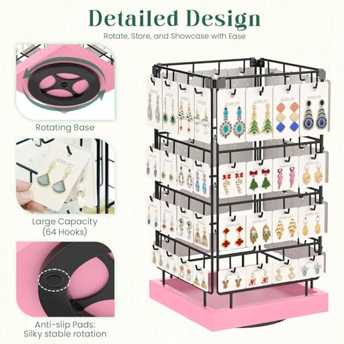 EsLuker.ly Rotating Earring Display Holder Stand for Vendors Selling, Pink - color: Pink+Black