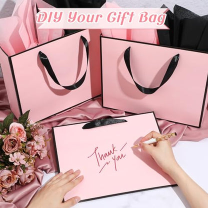 ReliThick 12 Pack Paper Gift Bag with Handles & Tissue, Pink, Black - color: Pink, Black