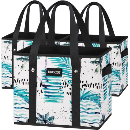 Reusable Grocery Bags 3-Pack, Shopping Tote Bags with Hard Bottom - color: Island Breeze, size: 3 Pack