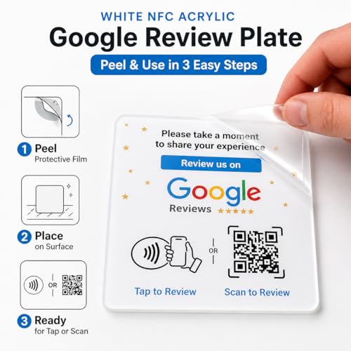 NFC Tap Google Review Acrylic Plate, White, Compact 3.9", 3-PLATES - color: White, size: 3.94" - 3 PLATES